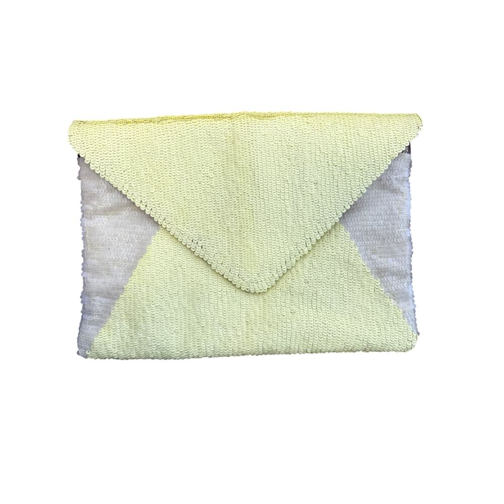 Hoss Intropia Yellow Sequin Foldover Clutch 13"x9"